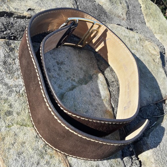 Real Leather Belt Genuine Cowhide Suede Gold Buckle Adjustable Length Strap - Picture 9 of 16
